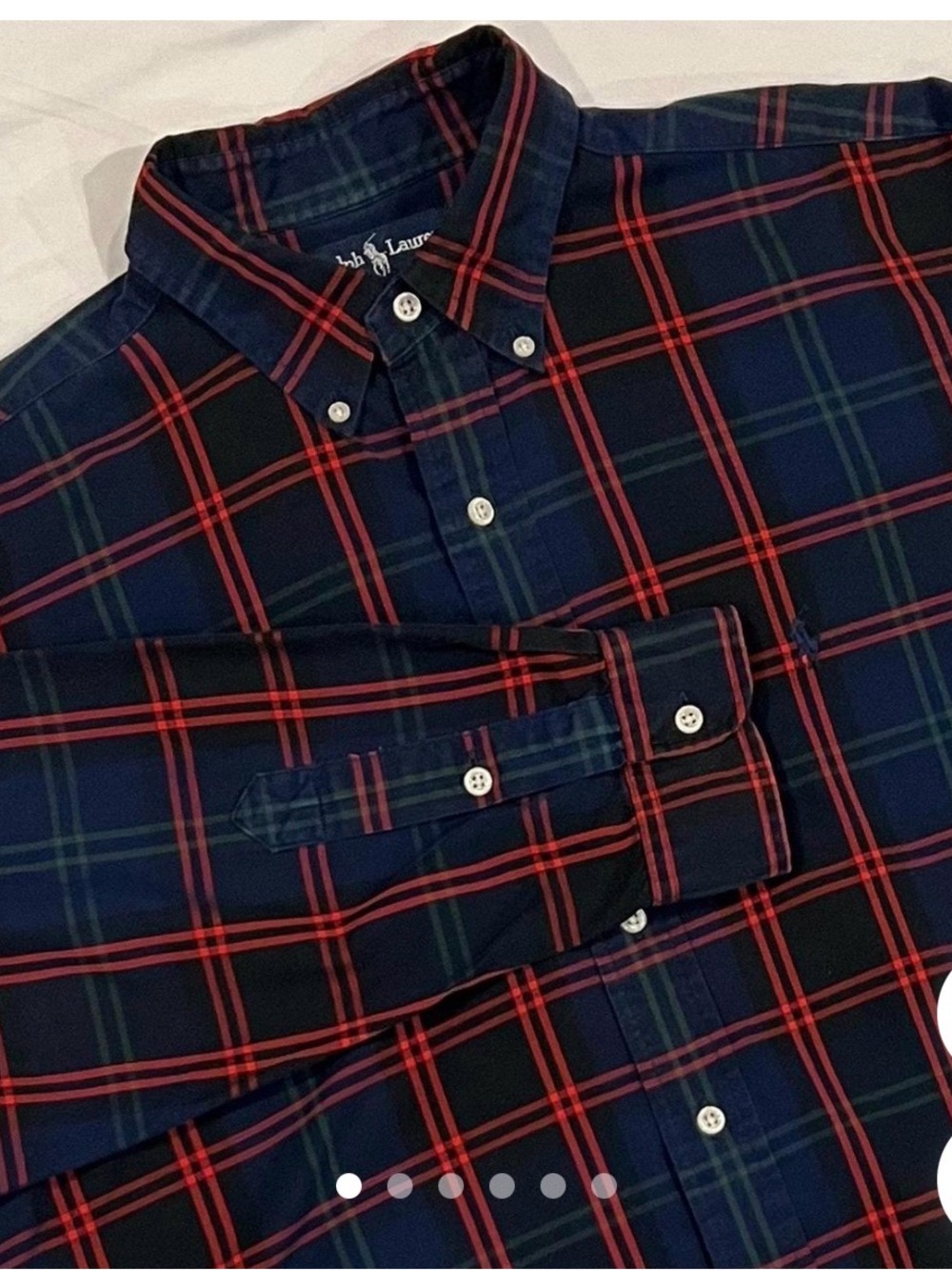 Ralph Lauren Navy Blue Plaid Button-Down Shirt with Red and Green Windowpane